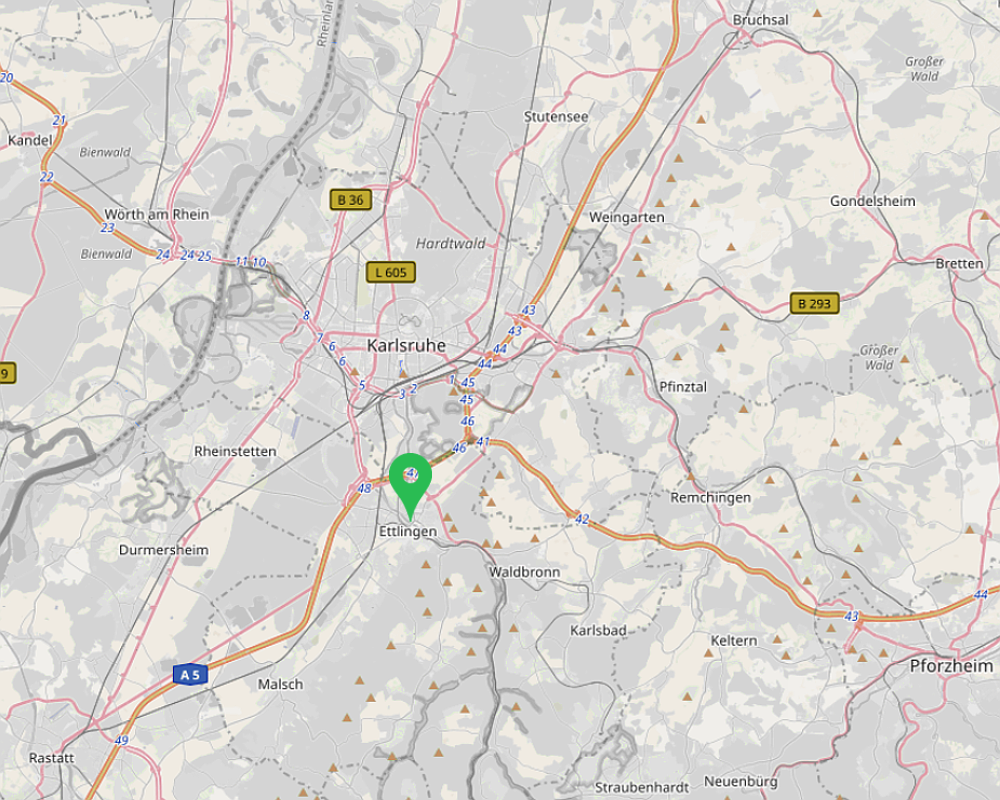 Karte Raum Karlsruhe/Ettlingen